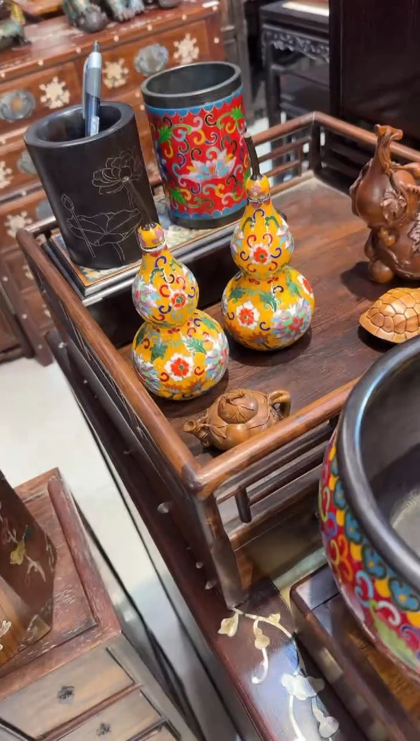 木木头款景泰蓝黄葫芦一对600