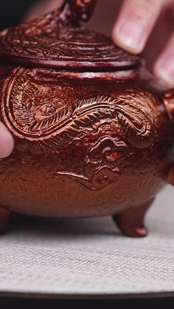 茶壶紫砂宜兴紫砂 贝壳烧 三足