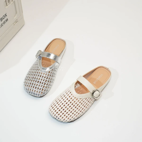 6619 夏季小香风包拖鞋女时尚百搭舒适软底网面休闲平底拖鞋女