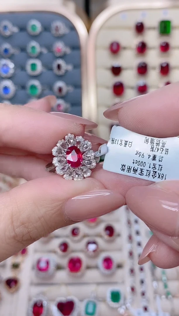 18K金镶嵌18K金戒指红宝石微*-1ct