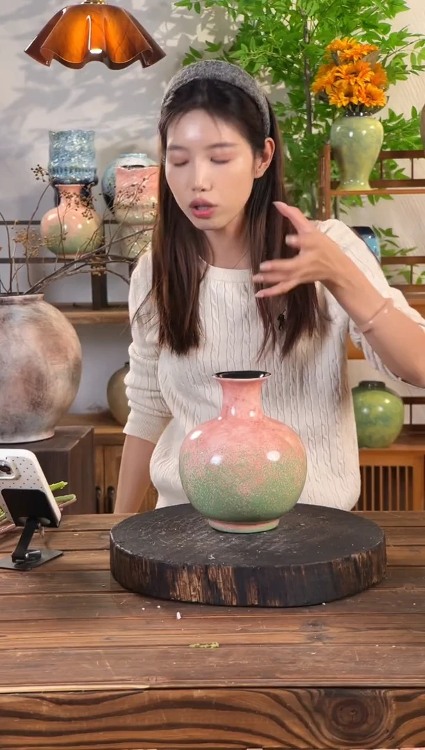 【绿脂凝春-小圆墩】桌面陶瓷花瓶干花鲜花客厅插花摆件