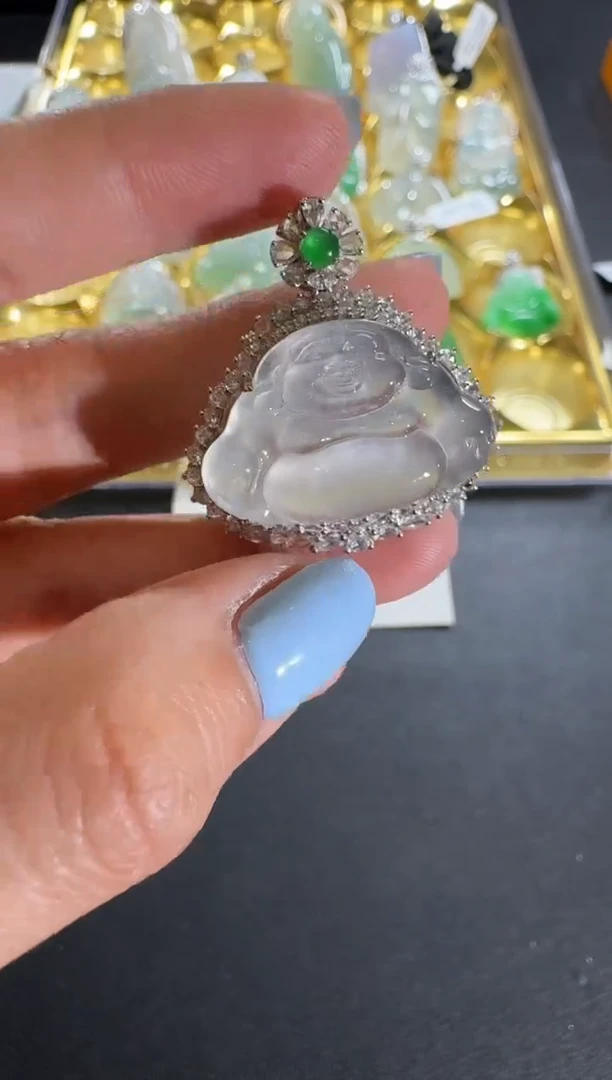 【闪购商品】翡翠吊坠(不含链)18K金镶嵌【源头工厂】钻石镶嵌