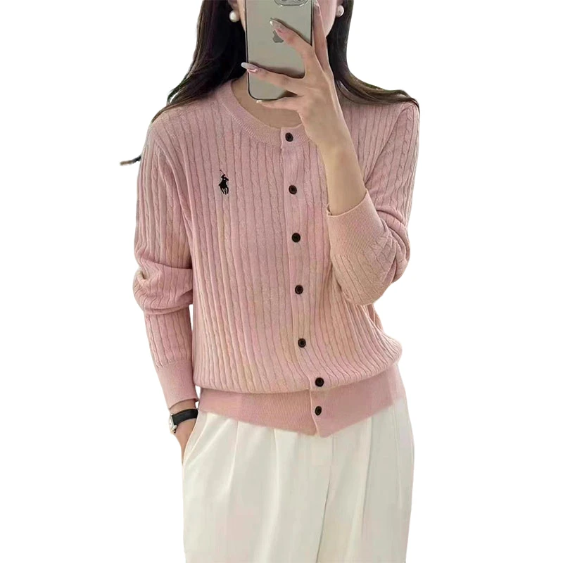 开衫款简约通勤刺绣毛针织衫秋季常规款水洗学院风长袖纯色显瘦