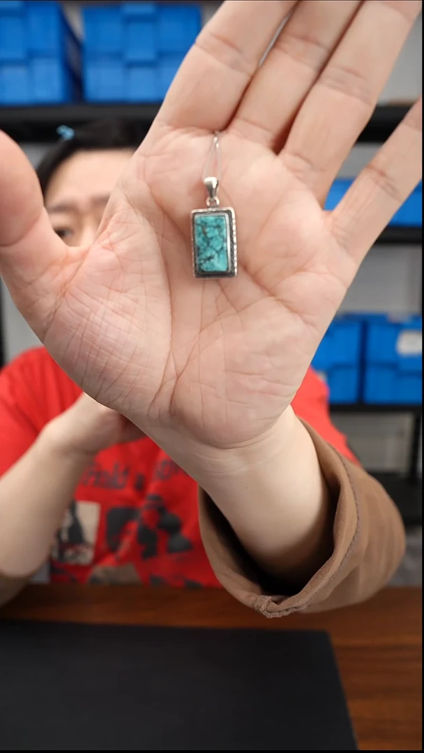 银S925镶嵌绿松石挂件0102DL115链坠