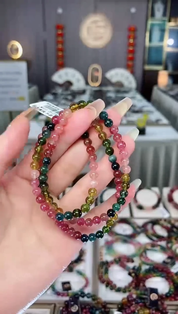 老矿碧玺三圈手串5mm+未镶嵌碧玺mz多样性发货一条