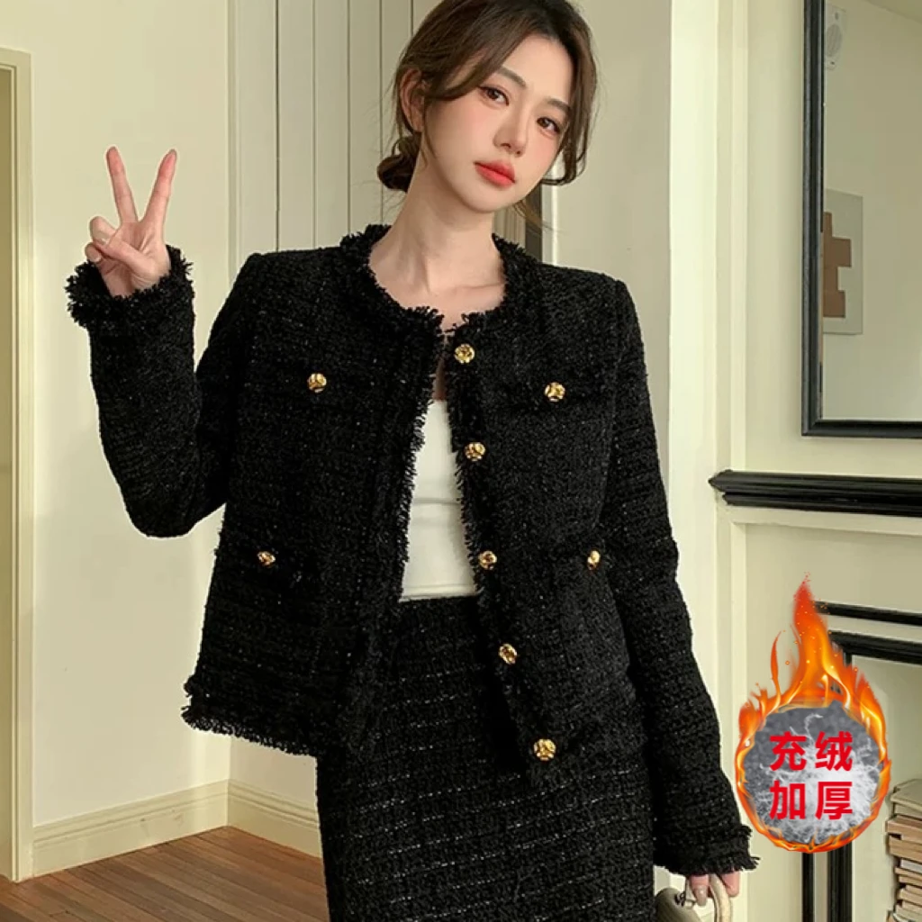 【现货+运费险】充绒内胆小香风外套女名媛气质显瘦粗花呢上衣P3388