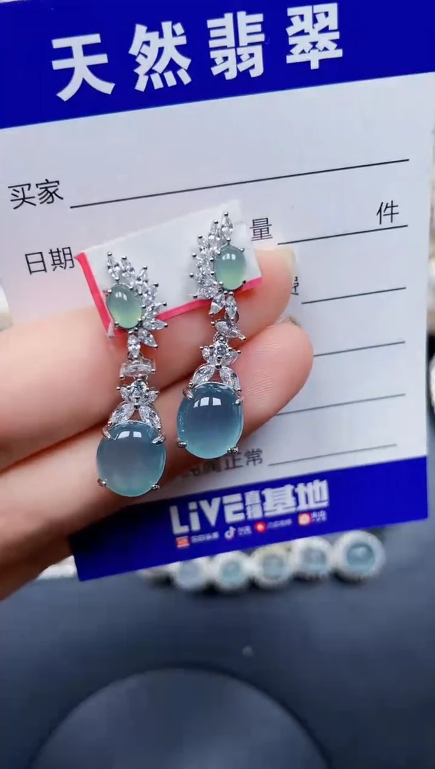 银S925镶嵌翡翠耳饰103