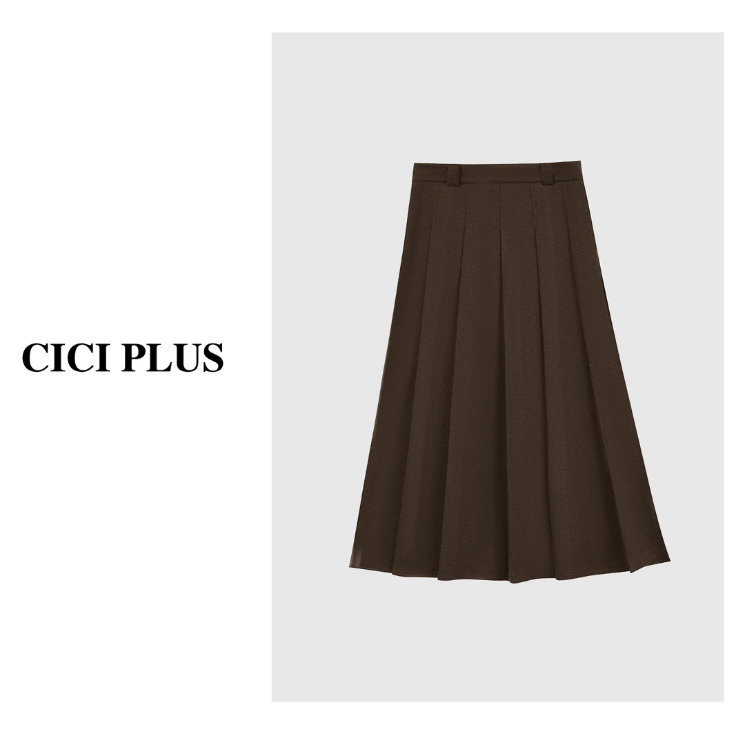 【CICI PLUS】【棉】2025新品复古百褶微A高腰裙25C6331