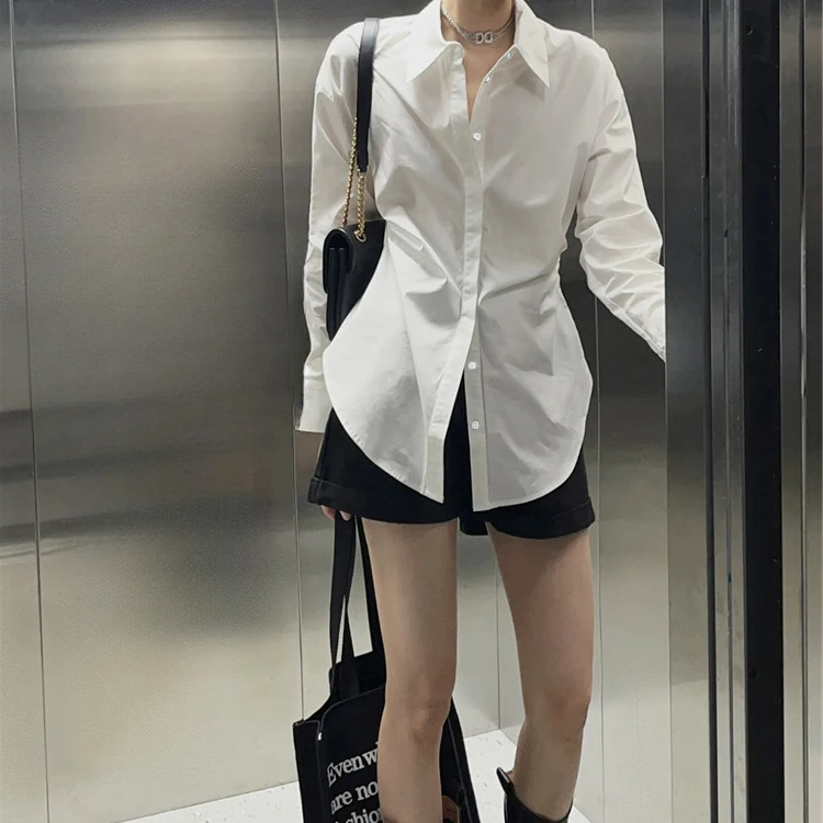 法式高级感收腰设计感衬衫春季新款显瘦通勤内搭打底气质长袖衬衣