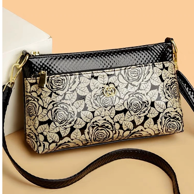 9281#亮皮女包新款时尚百搭中年妈妈软皮小包女士单肩斜挎手机包