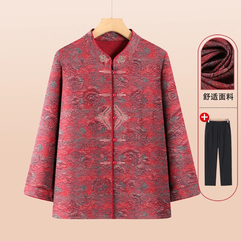 老年人秋装女衬衫奶奶春秋外套薄老人太太上衣服妈妈国风长袖衬衣