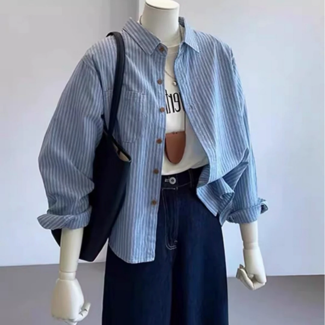 衬衣女2025秋季新款高级感轻奢减龄洋气复古港风穿搭宽松条纹衬衫