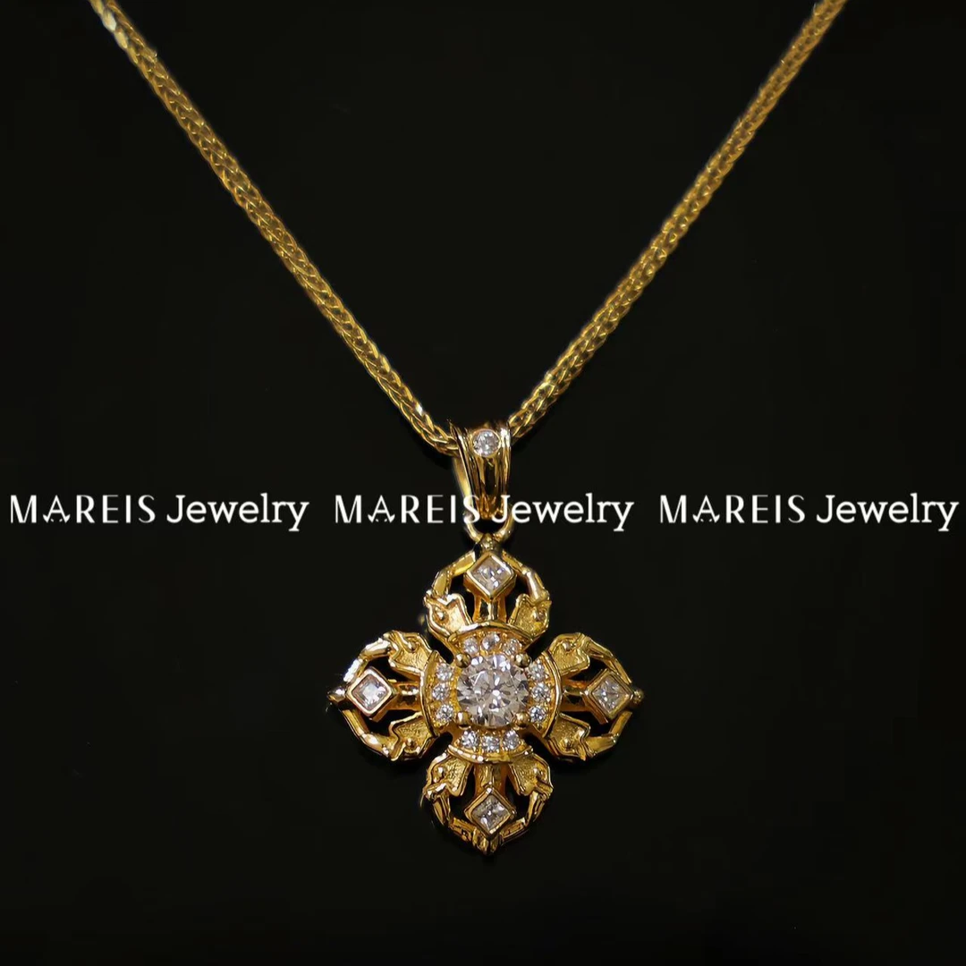 吊坠925银合成锆石 MAREIS  s925银镀18k金 镂空十字金刚杵项链福