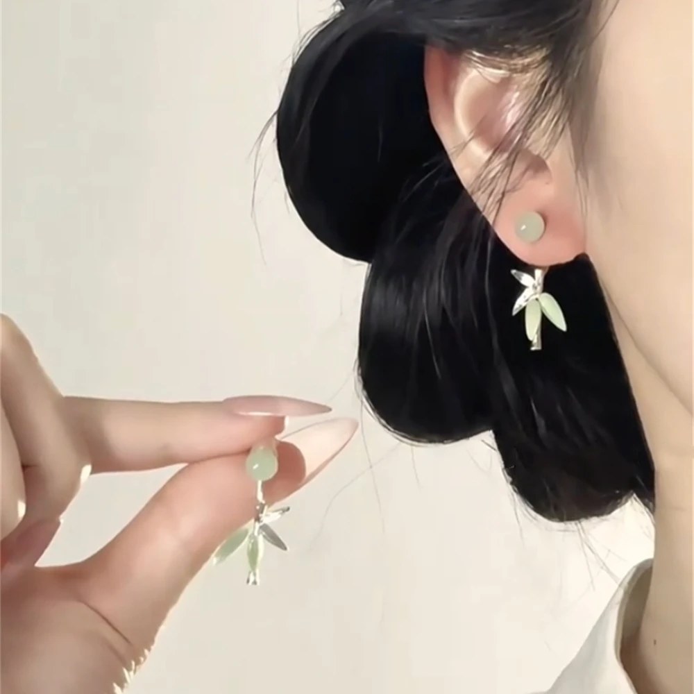 铜合金耳饰 新中式一款两戴竹叶耳环复古轻奢气质高级清冷感耳饰