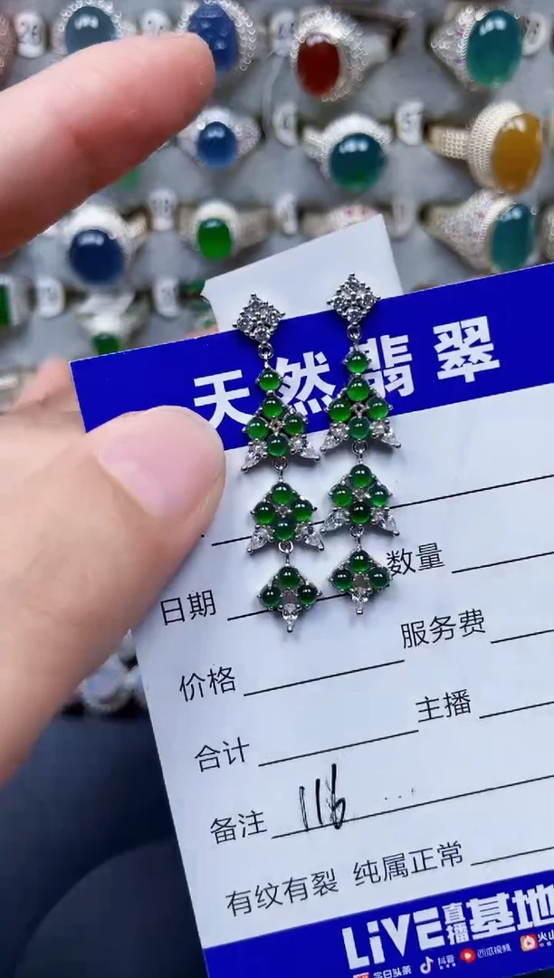 银S925镶嵌翡翠耳饰116