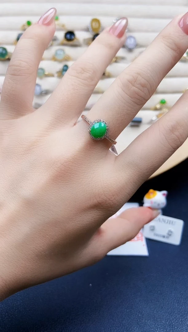 翡翠戒指银S925镶嵌12
