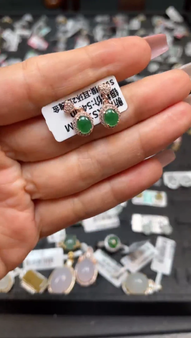 银S925镶嵌戒指翡翠天然翡翠A货