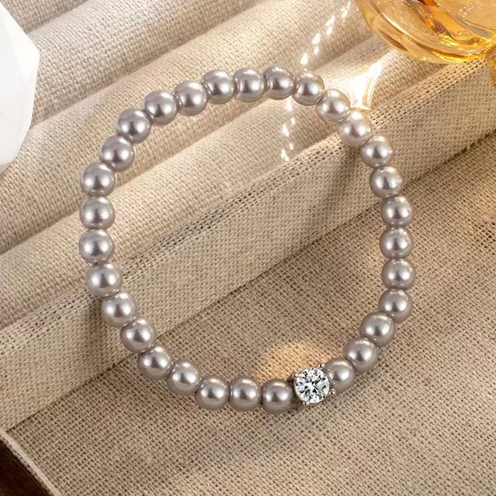 【紫方糖】5-6mm天然淡水珍珠手串【s42】锆石法式温柔爆款高级百搭