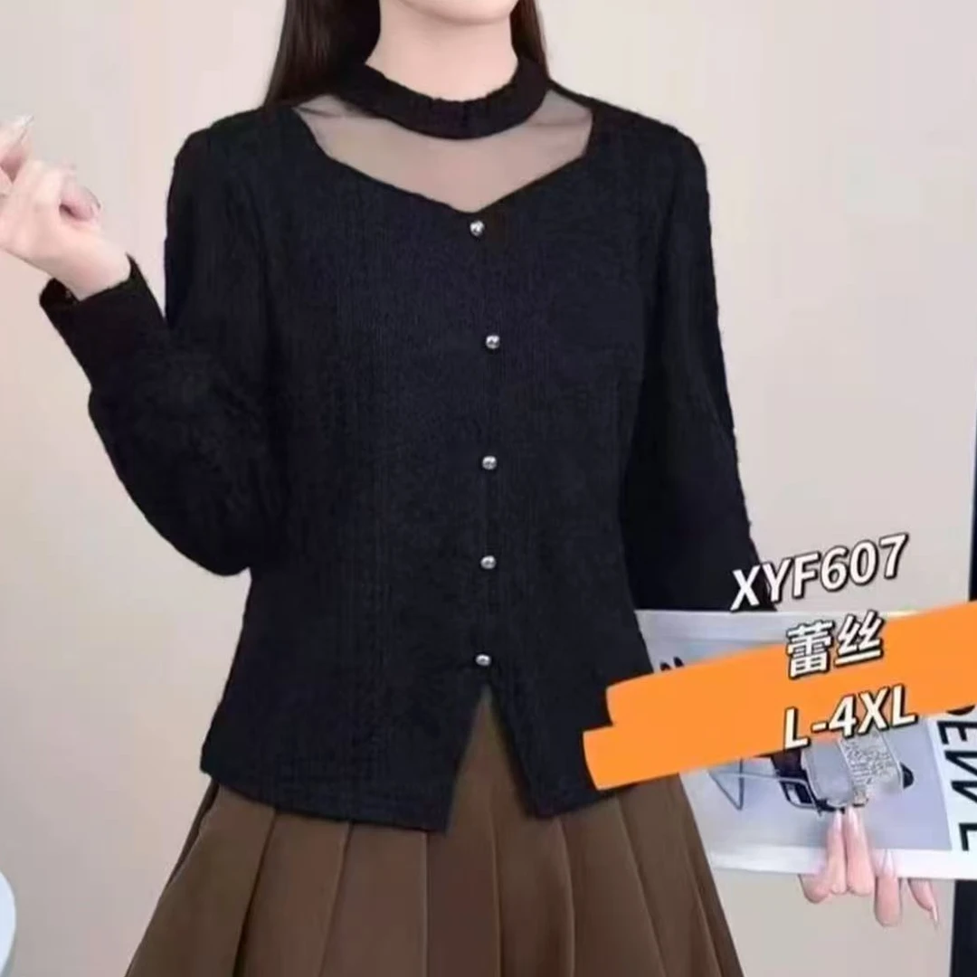 【瑶瑶专属】853【衣长58】设计师款秋冬加绒打底衫蕾丝轻奢显瘦