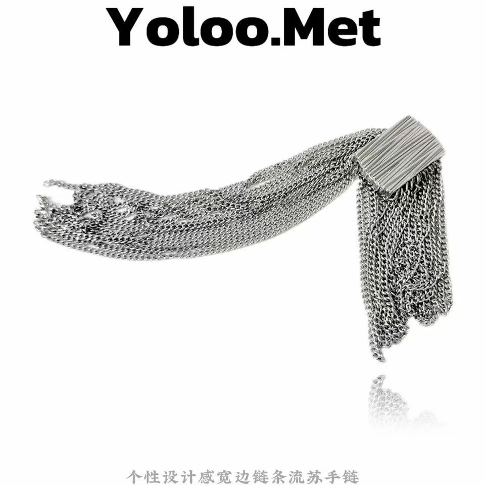 铜合金手链 【Yoloo.Met】小众设计师轻奢时尚气质ins宽边流苏手链