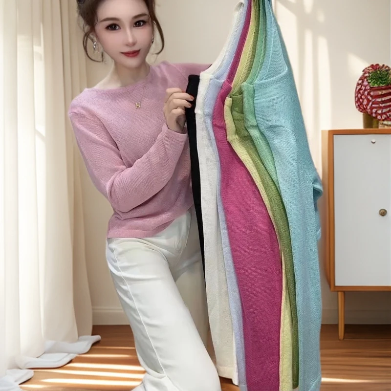 早春针织衫2025新款绿色薄款上衣女内搭打底衫小众炸街毛衣女秋冬