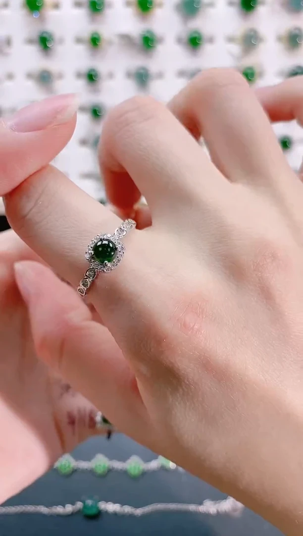 【闪购商品】翡翠戒指银S925镶嵌天然翡翠