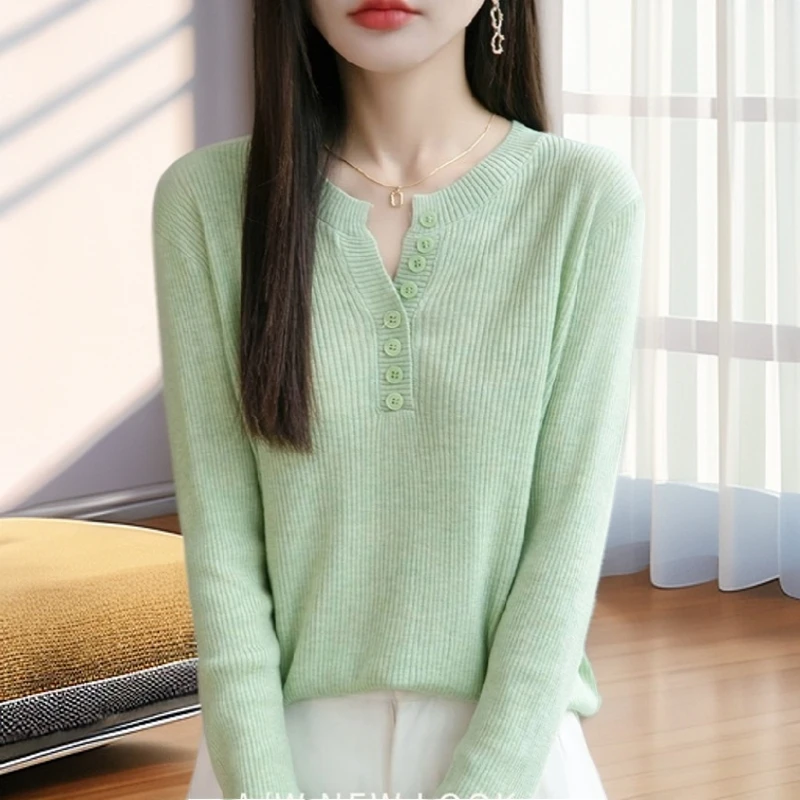 【雅岚女装】打底纯色针织衫长袖气质上衣春秋半开上衣精纺秋冬毛衣