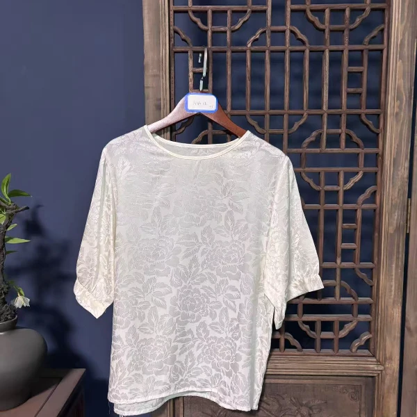 2025夏季新款时尚休闲宽松百搭圆领桑蚕丝上衣短袖女H4012