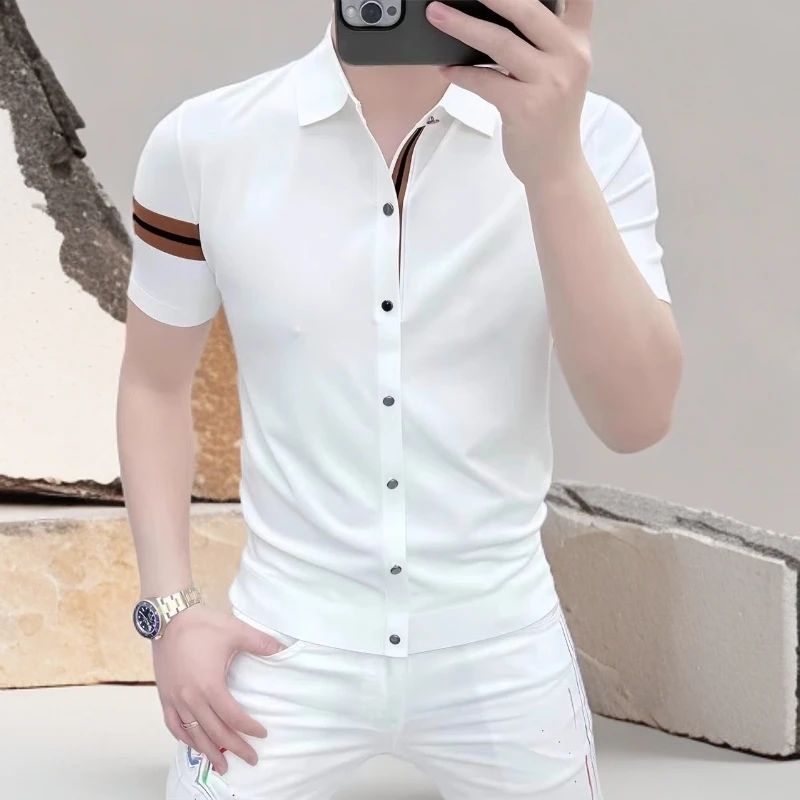 诺顿雷斯冰丝衬衫夏季新款男士轻奢冰凉时尚商务薄款翻领POLO衫