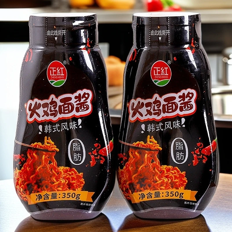 正红韩式火鸡面酱料0脂肪瓶装350g甜辣拌面酱炒年糕辣椒酱调味料