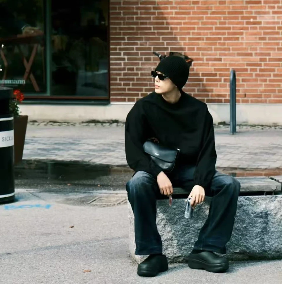 XPAdidas三叶草厚底防滑包头低帮休闲运动夏季黑色厨师鞋 IE4626