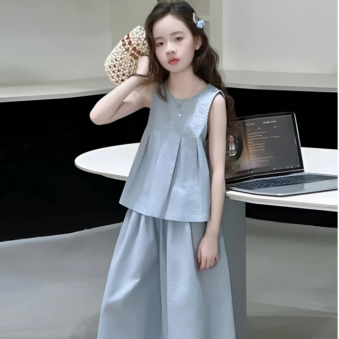 【现货】女童套装2025夏季新款中大童时尚阔腿裤裙裤两件套儿童夏装