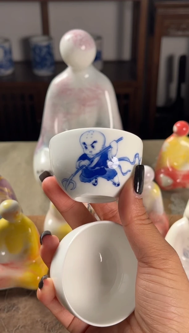 景德镇文祥窑手工釉下彩陶瓷单杯