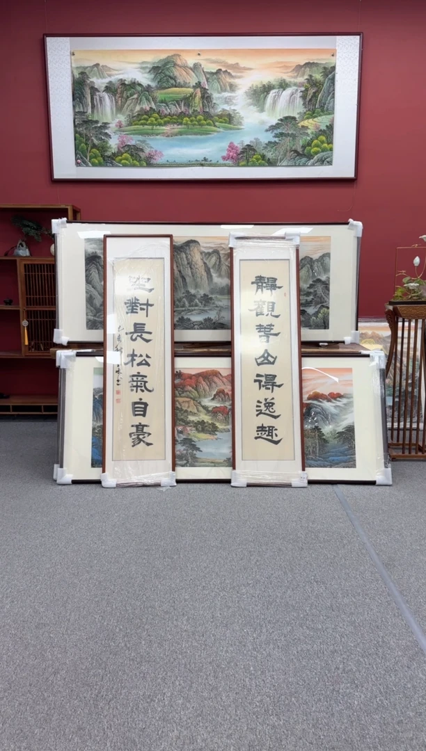 国画手绘 对联   125*38 *2
