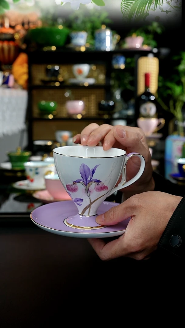 茶咖啡高骨瓷----鸢尾花