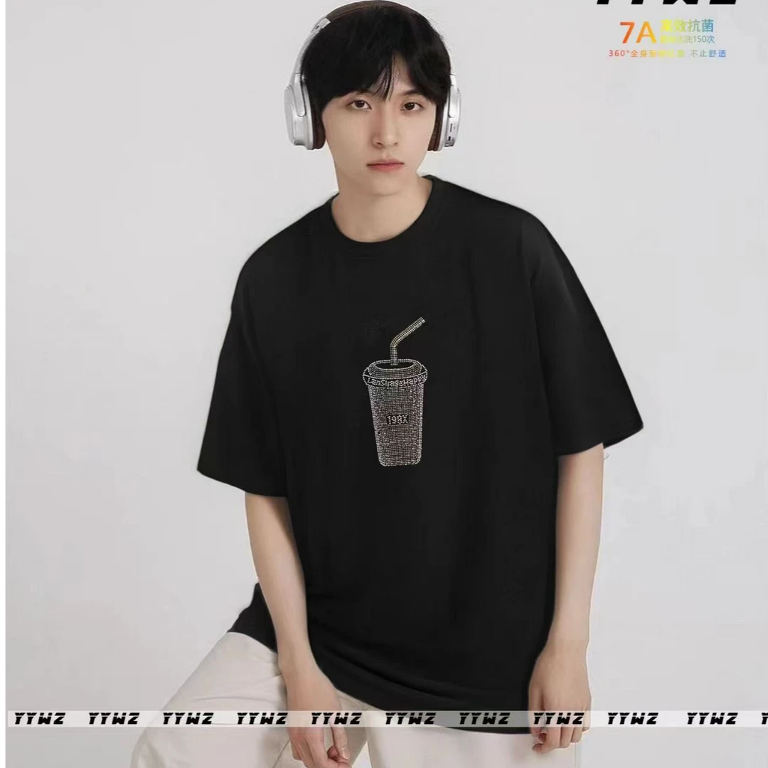 【35107】夏季潮流奶茶杯短袖（直播实物为主）