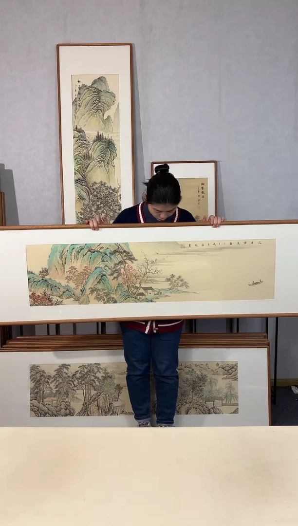 国画手绘*泛舟访友*52*172cm