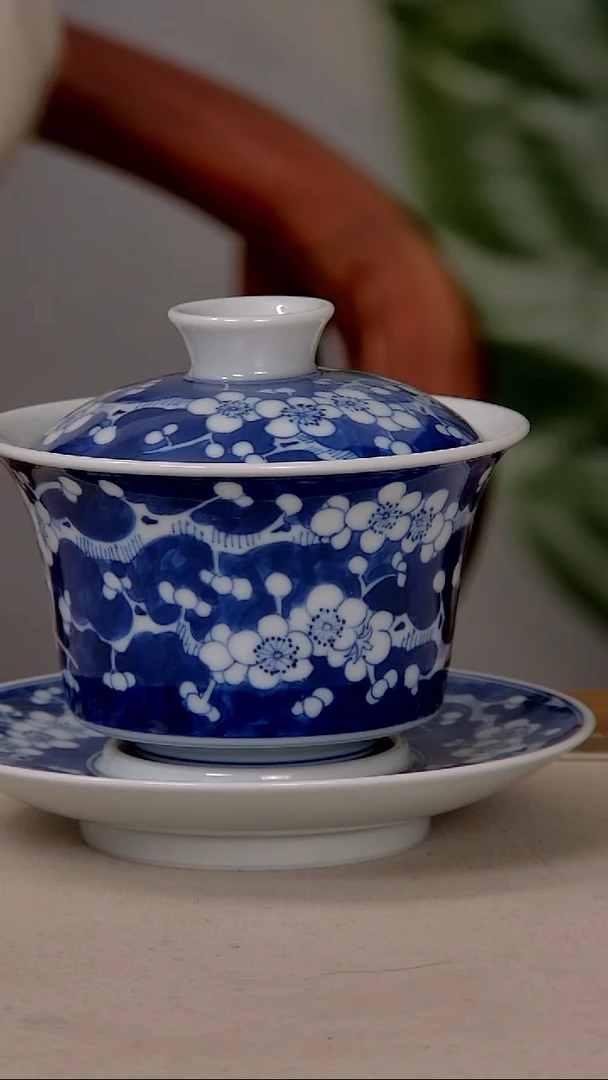 【闪购商品】蓝底冰梅三才盖碗