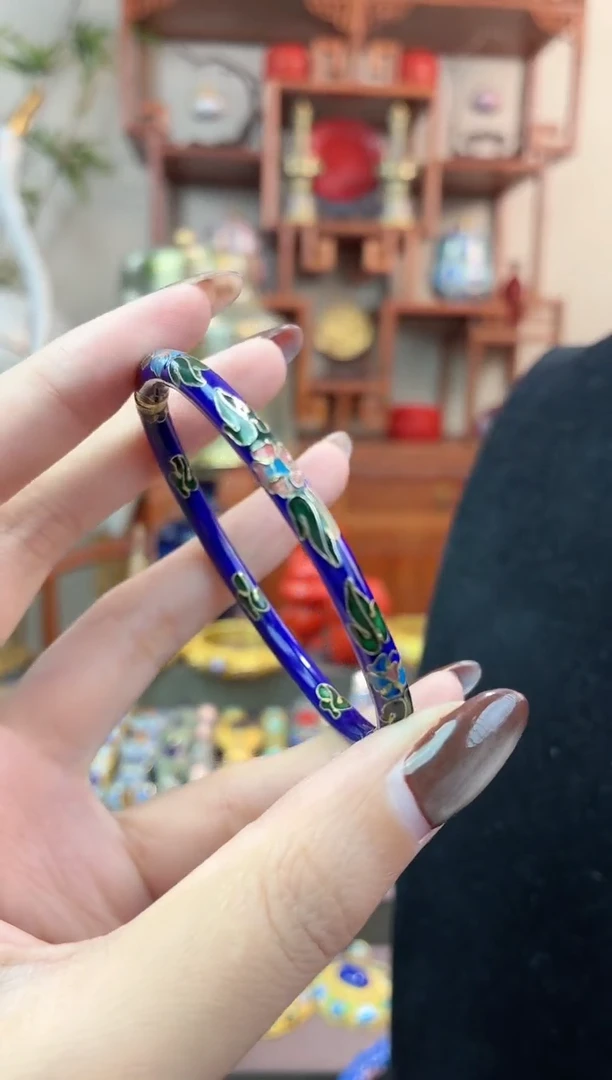 非遗手工景泰蓝开口小镯子53-57宝蓝