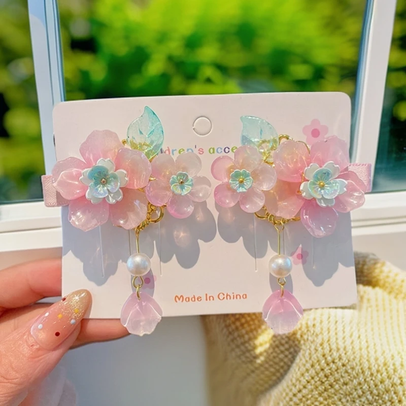 古风汉服发饰小女孩宝宝夏天可爱发夹中国风花朵流苏超仙对夹1674