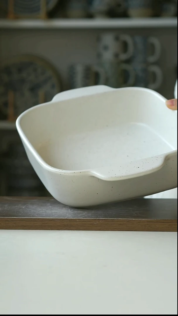 陶北欧风香草白双耳烤碗27cm@4-2@微瑕