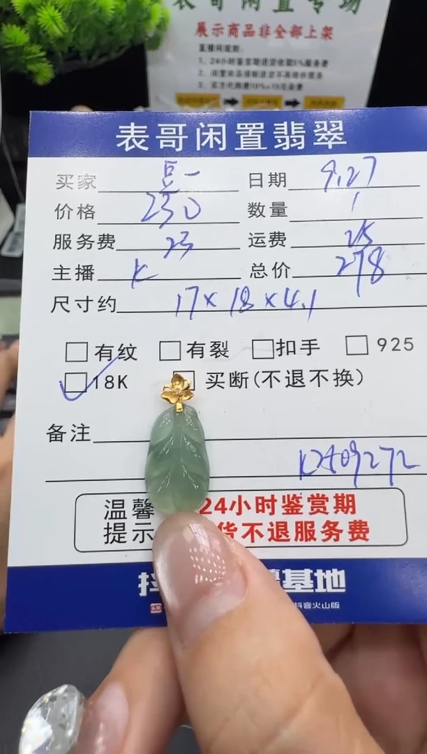 颈饰18K金镶嵌翡翠豆***i翡翠吊坠
