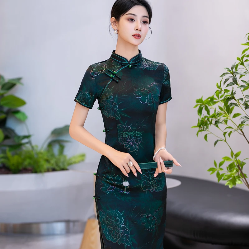 2025年新款新中式中国风改良旗袍女春夏水滴领镂空百搭显瘦连衣裙