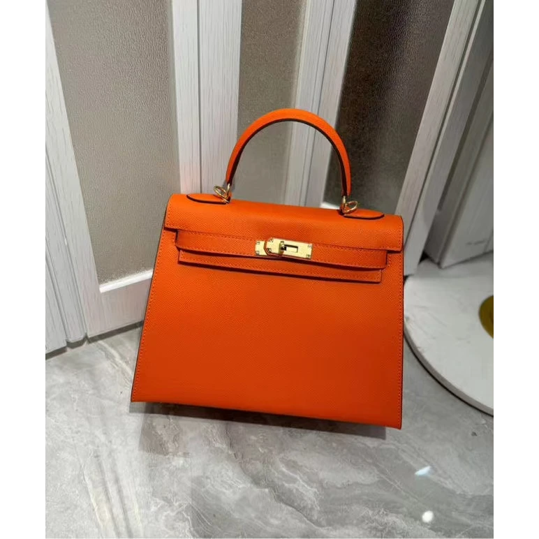 【Rain.Cun】大马定型凯28尺寸头层EP皮手提女包 XKY-6808-橙色