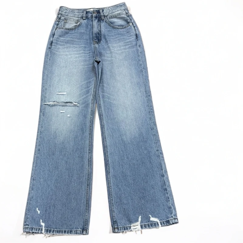 7089蓝色破洞裤脚毛边百搭休闲牛仔裤