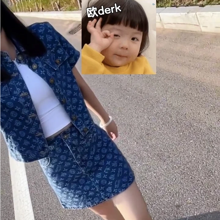 2025夏季新款韩版时尚百搭提花牛仔短袖+半身裙两件套洋气套装女