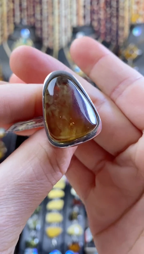 琥珀银S925镶嵌戒指戒指
