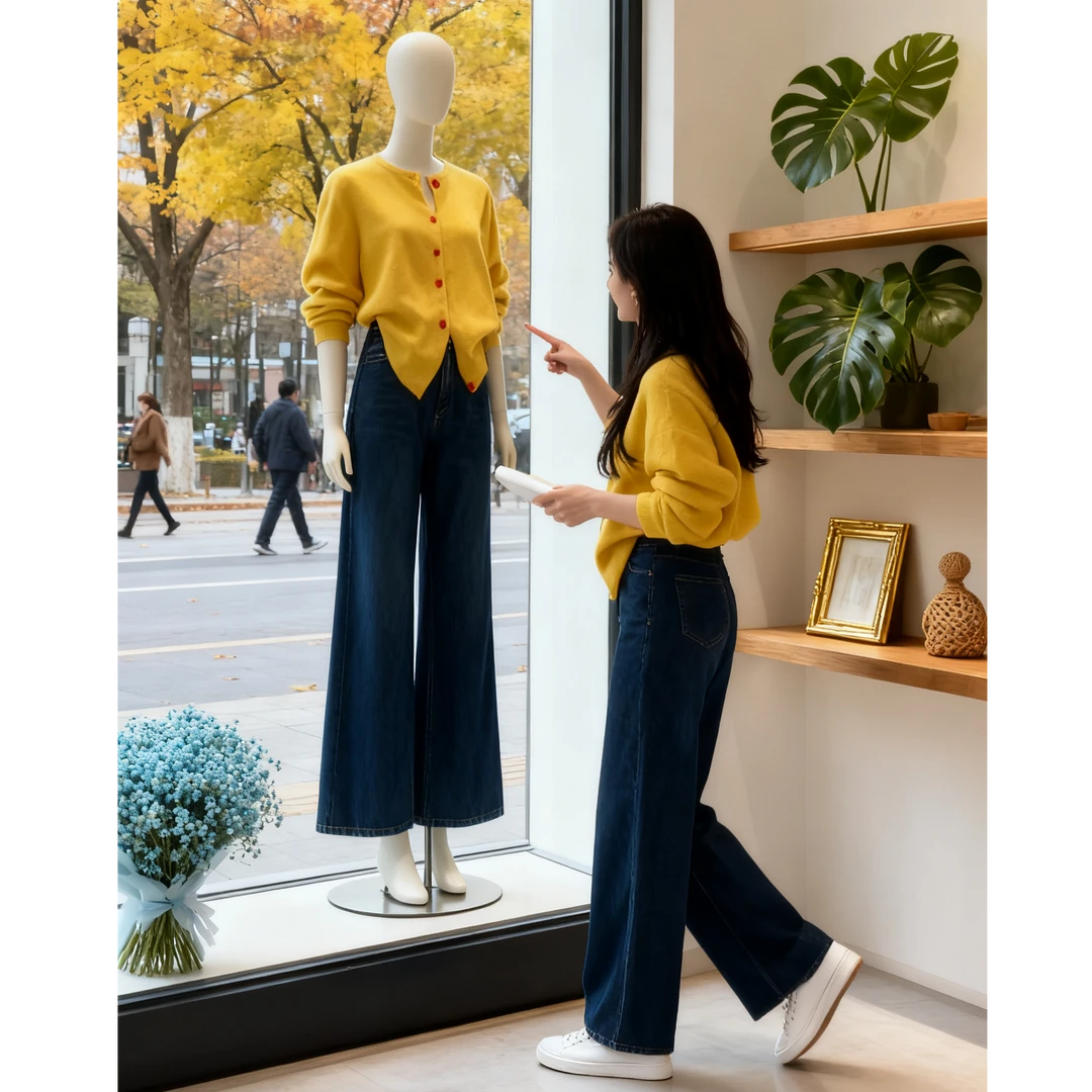 秋冬毛针织衫套装女2025款洋气毛衣开衫牛仔裤减龄两件套