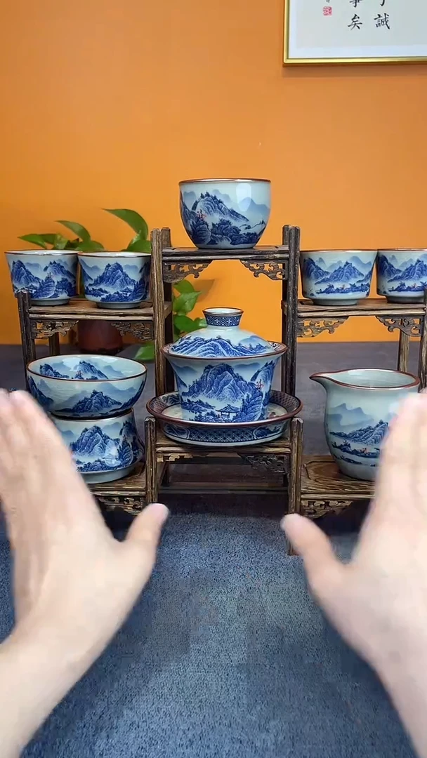 陶瓷景德镇釉下青花八件套