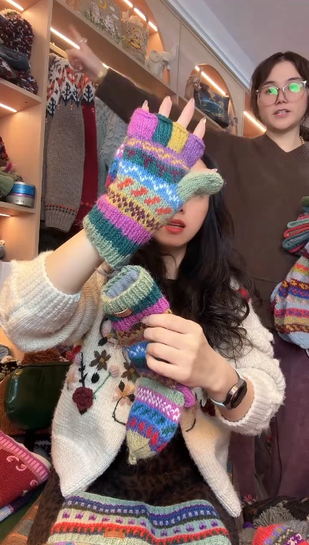 绵羊毛小*羊五指手套4907